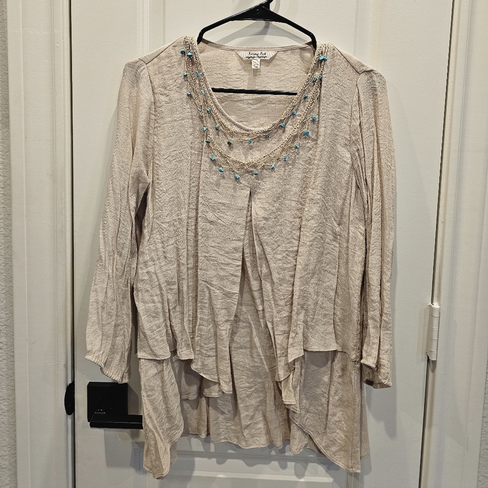 Krazy Kat Cream Blouse with Turquoise Details